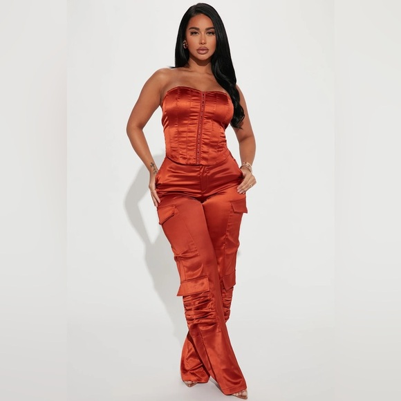 Fashion Nova Pants - Amirah Satin Pant Set - Copper